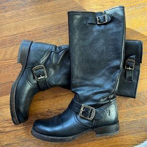 Frye leather buckle boots